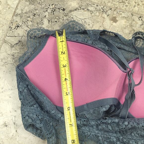 PINK Victoria’s Secret Eyelash Lace High Neck Racerback Push Up Bralette Blue - Picture 13 of 16